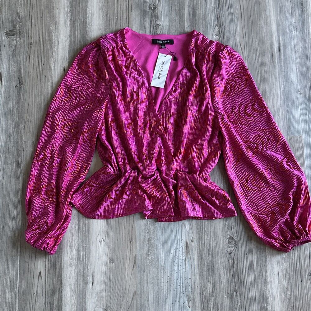 NWT Strut & Bolt Los Angeles Fuscia Metallic Dress Top Size Small